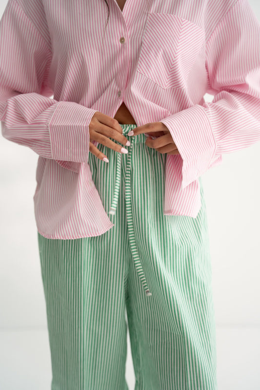 The Lynae Striped Trousers - Grass
